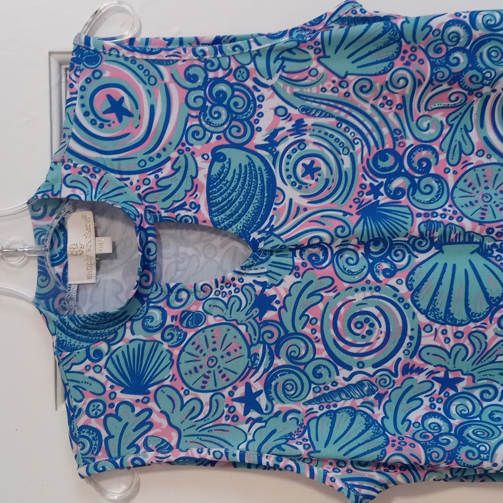 🌊Simply Southern🌊 - Blue/Pink/White Seashell Swirl Sleeveless Stretch Dress - Picture 5 of 10